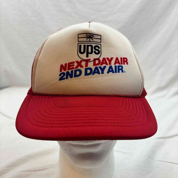 Crown Other - UPS Next Day Air Vintage Crown Trucker Cap Hat Red White Mesh Snapback One Size
